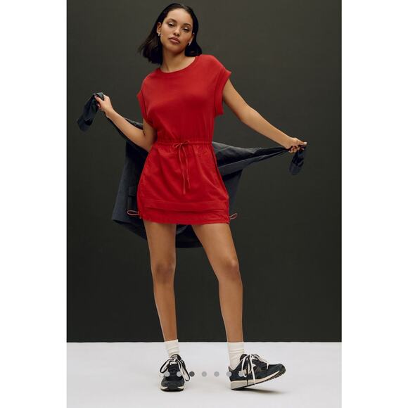 NWT Anthropologie Daily Practice Red Short Sleeve Mini Dress Size Medium - Picture 1 of 9